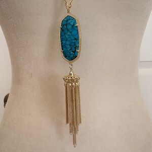 Kendra Scott Gold and Turquoise Pendant Long Necklace